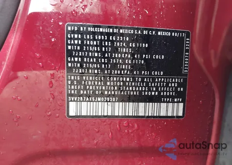 2018 Volkswagen Tiguan from USA, damaged, VIN 3VW2B7AX0JM029307